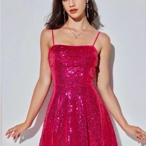 Cider Hot Pink Sequin Mini Dress